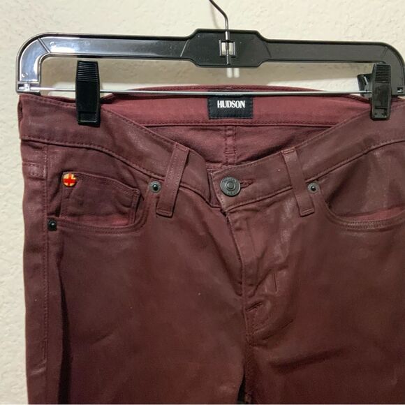 Hudson Krista Ankle Super Skinny Jeans Red Wine Waxed Stretch Tag Size 26 - Picture 4 of 10